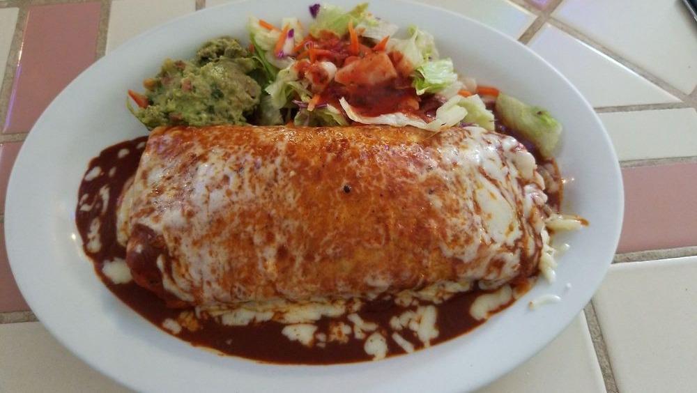 Burrito Especial · Burrito covered in Mole Sauce, Sour Cream, Guacamole & Melted Cheese