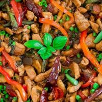 CASHEW NUT BOWL  · Sauteed Cashew nut, Bell peppers, Onions, Corn, Mushroom, Basil and Chicken or choice of pro...