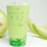 Honeydew Milk Tea · Honeydew tea with boba and non-dairy cream. Boba can be replaced with other toppings.