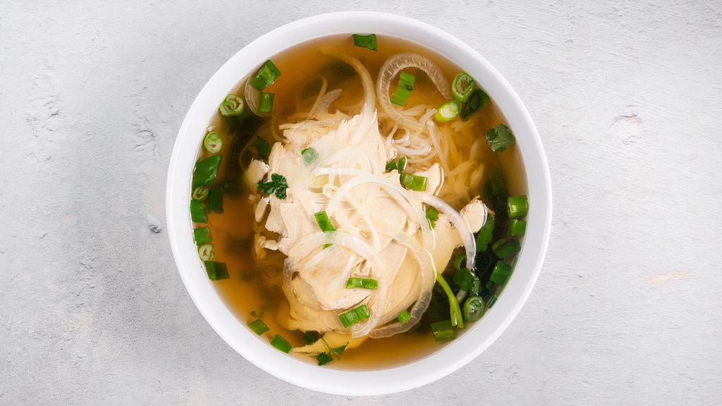 Pho Ga · Rice noodles, signature chicken broth, with white and dark chicken meat. Gluten-Free. Conatins fish. We cannot make substitutions.