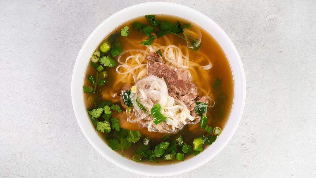 Pho Tai · Rice noodles, signature beef broth with thinly sliced steak. Gluten-Free. Conatins fish. We cannot make substitutions.