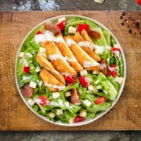 Chicken Chunk Salad · Iceberg lettuce, tomatoes, cucumbers, diced chicken breast, and dressing.