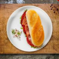 Salami Wham · Salami with red sauce and mozzarella cheese.