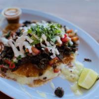 Jefecita Taco(homemade tortillas) · Cheesy crusted corn tortilla, with choice of meat, cilantro, slice of avocado, sour cream, a...