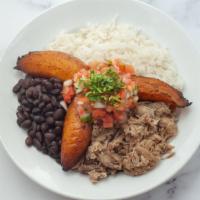 Cuban Missile Crisis · Carnitas, fried plantain, white rice, black beans, cilantro, salsa fresca.