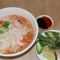 #40 S Seafood Combination with Rice Noodle · Shrimps, imitation crab, squids and fried onions