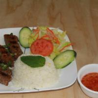 #72 Grilled Beef Onion Rolls with Steamed Rice · 