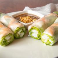 A4. Vietnamese Fresh Shrimp Spring Rolls · Crispy dough filled with minced vegetables.