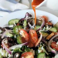 Greek Salad · A summery Mediterranean salad to enjoy all year long - cucumber, olives, feta, tomatoes, sal...