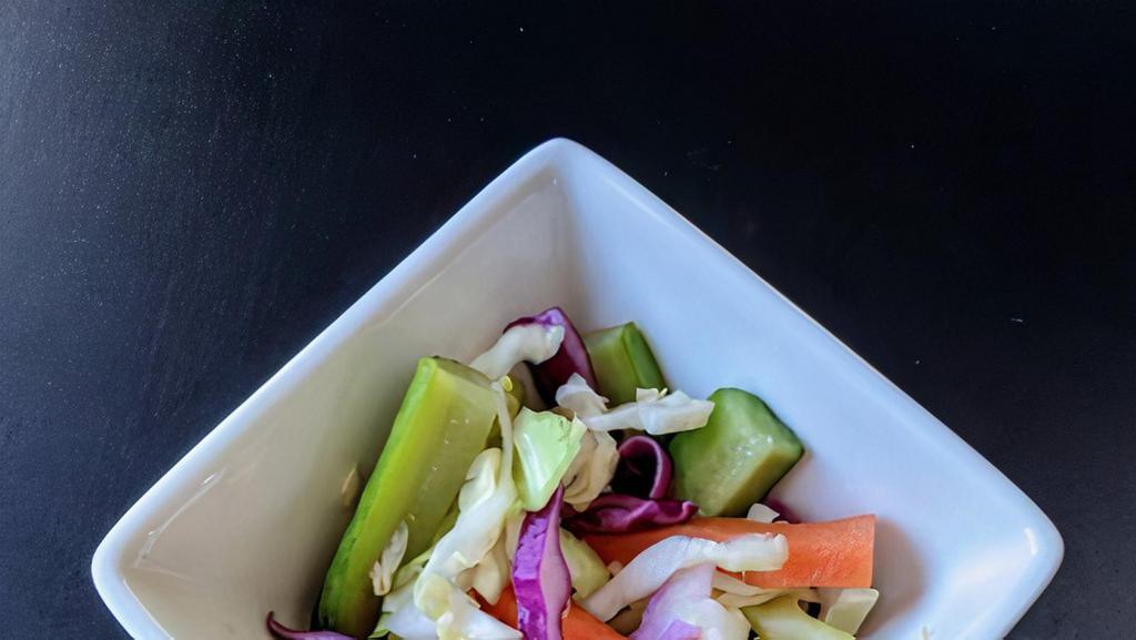 Pickled veggies · Cultured veggies for the extra gut healing boost. Crunchy, acidic goodness!