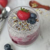 Chia Berry Pudding · Chia seeds soaked in a midly sweet coconut milk allulose mix, topped with a mixed berry comp...