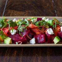 Beet Salad · Golden and red beets | watermelon radishes | shaved fennel | cilantro | avocado | fresh goat...