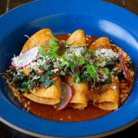 Tacos Ahogados (Copy) · Sweet potato | mole amarillo | braised swiss chard | queso Cotija | radish | chile de árbol