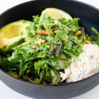 Tuna Avocado Salad · Gluten-Free. Spring Mix, Pesto Dressing, Red Onion, Cucumber, Diced Tomatoes, Scallions, Her...