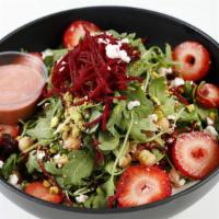 Arugula Princess Salad · Vegetarian, Gluten-Free.  Baby arugula,  strawberry vinaigrette dressing,  dried cranberry, ...