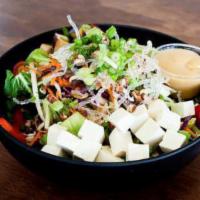 Vegan-V Salad · Vegetarian, Vegan.  Baby spinach,  spring mix,  bok choy miso vinaigrette dressing carrots, ...