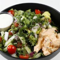 Buffalo Chicken Salad · Spring Mix, Onion, Cucumber, Tomato, Ranch Dressing with buffalo chicken. (chicken marinated...