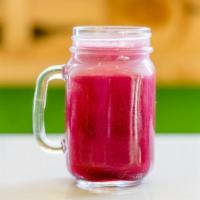 The Beet Monster · Beets, red seedless grapes, apple, cucumber, mint, ginger, and lemon.