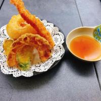 Assorted Tempura · 1 pc deep fried shrimp + 5 pcs of seasonal vegetables