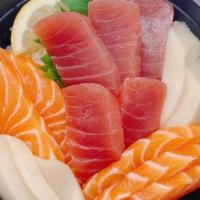 Tsy Don · fresh tuna + salmon + yellow tail sashimi over sushi rice