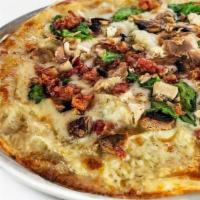 Alfredo Bacon Chicken “Abc” Pizza · Original Thin Crust with Olive Oil, Alfredo and Mozzarella, All-Natural Cage-Free Chicken, B...