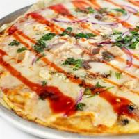 Fiery Buffalo Pizza · Fiery Buffalo Sauce, Spicy All-Natural Chicken, Gorgonzola, Mozzarella,  Red Onion, Fresh Ci...