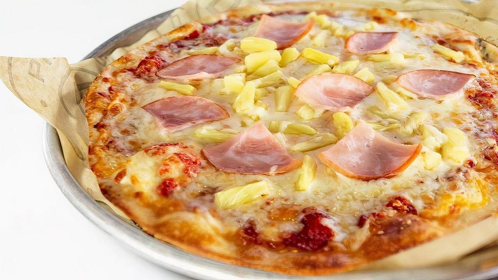 Hawaiian Pizza · Original Thin Crust, Olive Oil, House-made Red Sauce, Mozzarella, Pineapple, and Canadian Bacon