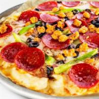 Combo Pizza · Original Thin Crust, Olive Oil, Red Sauce, Mozzarella, Sausage, Pepperoni, Mushroom, Green P...