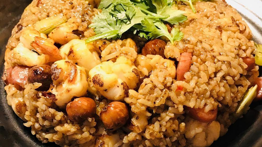 Tenshinhan 天津饭 · Satay Fried Rice with Shrimp, Kurobuta Sausage and Hazelnut
