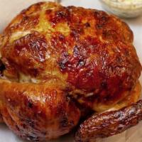 Whole Rotisserie Chicken · Served with 3 sauces.