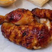 Half Rotisserie Chicken · Served with Artisan Ciabatta Bread and choice of sauce.