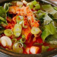 Assorted Intestines Soup (내장탕) · Assorted intestines with vegetables in spicy broth.