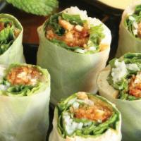 Summer Rolls · Gluten-free option. Lettuce, rice noodle, tofu, carrot, & mint rolled in rice paper.