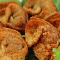 Golden Wonton · Crispy wonton filled with soy protein and vegetable, served with sweet n sour sauce,