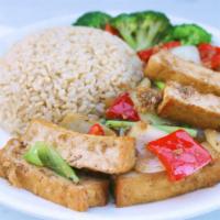Lemongrass Tofu · Organic tofu, bell pepper and onions stir-fried with fragrant lemongrass