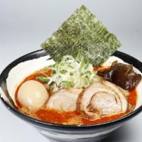 JIGOKU+C · Ingredient: thick fresh noodle, tonkatsu spicy soup, Negi green onion, spinach, nori dried s...