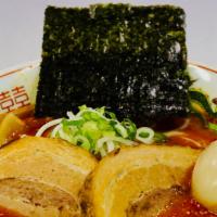 JIGOKU+D · Ingredient: thick fresh noodle, tonkatsu spicy soup, Negi green onion, spinach, nori dried s...