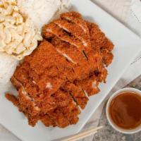 Chicken Katsu Plate · Served with steamed white rice and macaroni salad.
