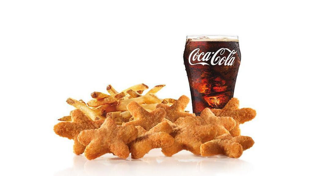 9 Piece- Chicken Stars™ Combo · Crispy star-shaped chicken nuggets with the choice of dipping sauce. Served with Fries and a Soft Drink.