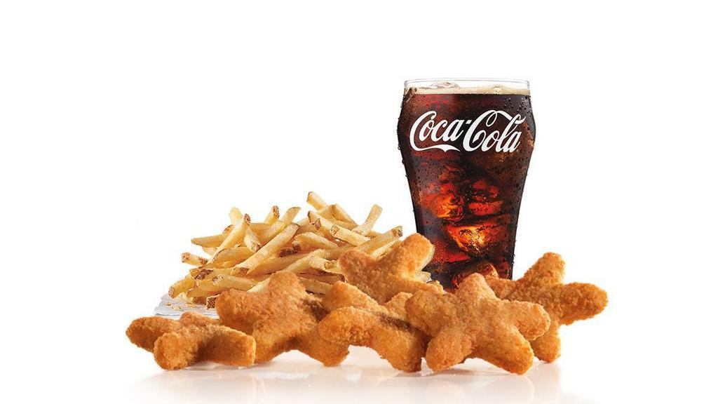 6 Piece - Chicken Stars™ Combo · Crispy star-shaped chicken nuggets with the choice of dipping sauce. Served with Fries and a Soft Drink.
