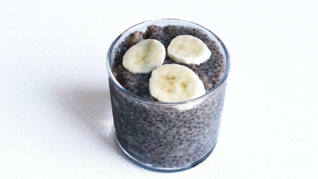 Banana Chia Pudding · Chia seeds soaked overnight in dairy-free milk and sweetened with raw cane sugar. (Gluten-free, vegan.)