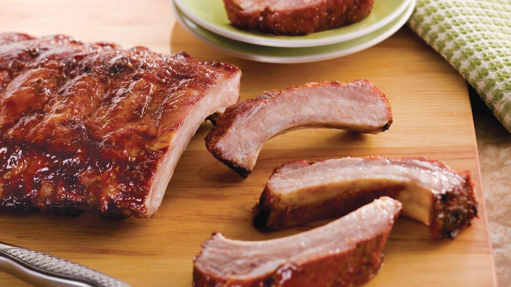 Sweet & Savory Ribs (Half Rack) · Ribs cooked with our sweet and savory BBQ sauce.