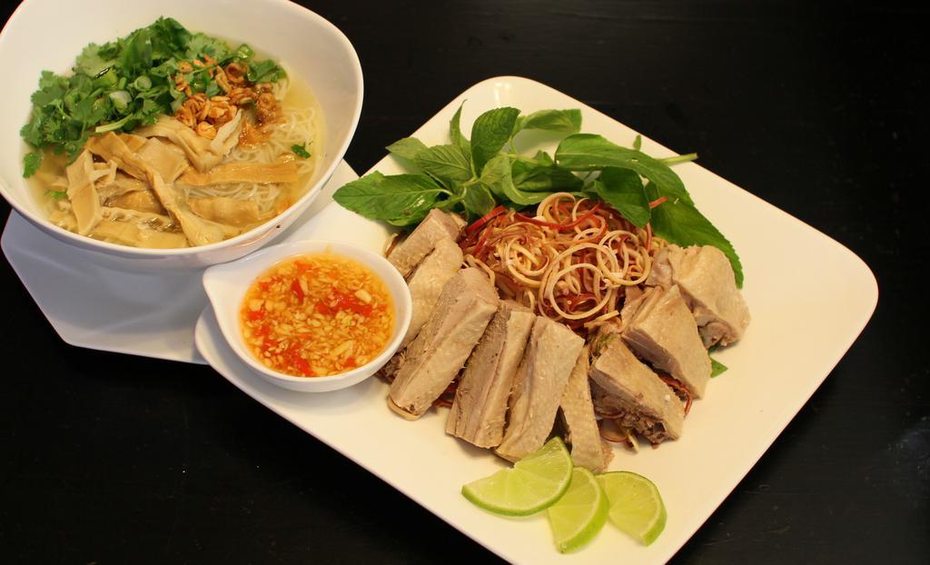 Bún Măng Vịt or Gà · Duck or chicken noodle soup with bamboo shoot.