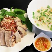 Cháo Gỏi Vịt or Gà · Porridge and duck or chicken salad cabbage and banana blossom.