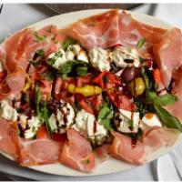 Antipasto Italiano · Platter of Cured imported Italian Meats & Cheeses, Assorted Grilled Vegetables and Black Oli...