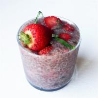 Thrive Strawberry Lemon Basil Chia Pudding · Chia seeds soaked overnight in dairy-free milk and sweetened with raw cane sugar. (Gluten-fr...