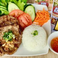 Grilled Pork Rice Platter · With: 
 Grilled Pork Chop and Steamed Rice , Lecture 🌿 , Tomato 🍅  , Cucumber  🥒  , Carot...