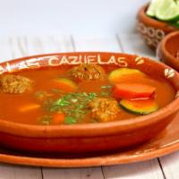 Albondigas Soup · Meat Ball soup with vegetables served with corn or flour tortillas.