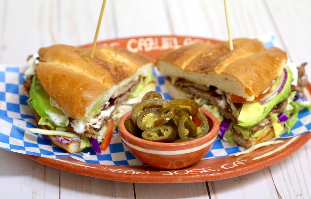 Torta Mexicana a La Carte · Mexican Bolillo Sandwich roll with mayonnaise, avocado, tomato, onion and lettuce. choice of meat, carnitas, chicken or steak.