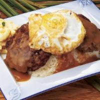 BEEF LOCO MOCO · Two marinated beef patties, topped with our special brown gravy and fried egg